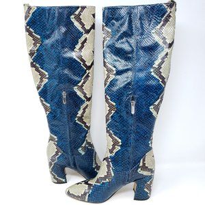 hai serpent snake print leather tall block heel boots